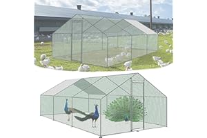 SAILUN Chicken Run Coop Outdoor with Lock 3 x 6 x 2 m Chicken Cage & House Heavy Duty Galvanised Steel Frame Coated PE Shade Roof Suitable for Hens Ducks Dogs Rabbit Chickens Small Animals