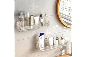 Diesisa 2PCS Shower Caddy, Self Adhesive Bathroom Shelf, Shower Shelf No Drilling, Wall Mounted Shower Organiser No Drilling, Acrylic Shower Rack Stick on for Bathroom Kitchen (Long-Transparent)