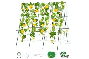 SUNYRISY Garden Cucumber Trellis for Climbing Plants Outdoor, A-Frame Trellis Plant Support for Raised Bed Vines Vegetables Beans with Netting, 120 x 120 cm