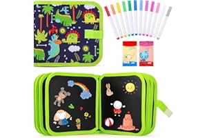 Anyfirst Tabla de Dibujo Portátil para Niños, 14 Páginas Tablero de Dibujo de Graffiti con 12 lápices de colores, Bloc de Dibujo Portátil Borrable, Cumpleaños y Navidad Regalo para Niños, Dinosaurio