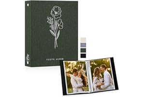 Lanpn Álbum de fotos de A5 50 fotos, Pequeño Funda de lino Album de fotos vertical bolsillos Verde