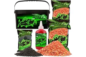 Angel-Berger Magic Baits Kit de nourriture avec seau de nourriture pour pêche Groundbait Liquid Pellets