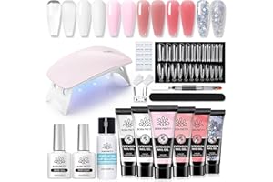 ‎BORN PRETTY Born Pretty Polygel Starter Set mit UV Lampe, Nagelset Gelnägel Starterset 6 Farben Transparent Weiß Nude Rose Glitzer Polygel Nägel und Slip Solution Base Top Coat Acrylnägel Nagelverlängerung Kit