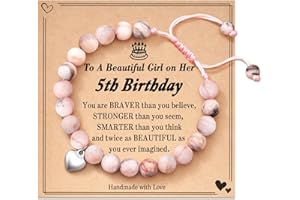 POWWA 4-16 Jahre Geburtstag Geschenke für Mädchen, Pink Zebra Naturstein Armband mit süßem Herzanhänger und Nachrichtenkarte für Tochter/Enkelin/Nichte Birthday Gifts for Girls