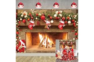 BUTEN Toile de fond pour photographie, chaussettes de Père Noël, cadeaux de Nouvel An, décoration de scène de cheminée pour fête de famille, accessoires