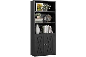 ‎IRONCK IRONCK Bücherregal mit 2 Türen, Standregal mit 5 Ebenen, Industriestil Bücherschrank, Vitrinenschrank Aufbewahrungsregal für Arbeitszimmer, Büro, Wohnzimmer, Schlafzimmer, Schwarz