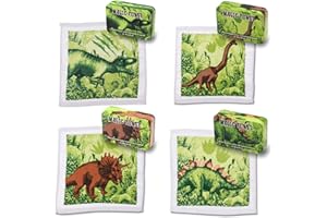 Bada Bing Lot de 4 serviettes magiques dinosaures en coton - Serviette magique pour enfants - Environ 30 x 30 cm - Pour cadeau d'anniversaire d'enfant