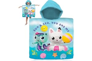 SRV Hub Gabby's Dollhouse Toalla de playa, poncho con capucha para niños de 3 a 6 años, 100% algodón, toalla cambiante de bata de 120 x 60 cm, toalla de baño para vacaciones, natación y baño