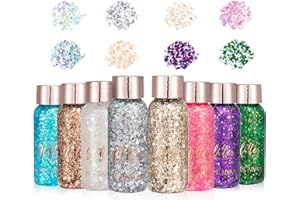 DASHUAIGE 8 Stück Beliebte Farben Glitter Gel, Mermaid Sequins Chunky Glitter Liquid Gel Gesicht, Glitzer Gesicht Körper, Glitzer Schminke für Masquerade Party (8 Beliebte Farben)