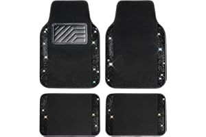 CAR PASS Tappetini universali impermeabili per auto, con strass luccicanti, con battitacco in PVC antiscivolo, per SUV, berlina, furgoni, 4 pezzi, per ragazze, donne, uomini, colore nero