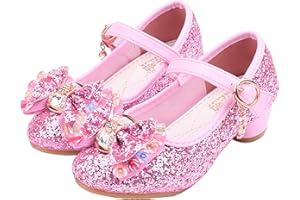 Eleasica Fille Chaussures de Princesse Cendrillon Raiponce Princesse Paillettes Nœud Papillon Déguisement Argenté Bileu Or Rose Doux Halloween Noël Anniversaire Carnaval Cosplay 17-23cm EU26-37