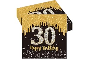 POPOYU 20Pcs 30th Birthday Serviettes Napkins,30th Napkins Black Gold,30th Birthday Napkins Black and Gold,30th Birthday Party Tableware Decorations for Men Women Birthday Gifts Party Supplies Table Decor