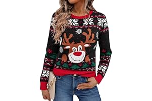 Bresdk Jersey Navideño Mujer Divertido Suéter Navidad de Punto Ugly Christmas Sweater de Reno Invierno Ropa Cuello Redondo para Familiares S-XXL
