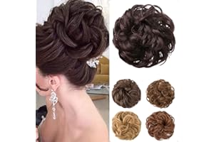 JJstar Chignon Postiche Cheveux Grande Postiches Bouclés Ondulés Chouchou Cheveux Naturel Faux Chignon Elastique pour Femmes Fille (Marron Châtaigne)