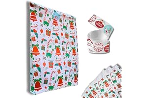 GRUPO DARIK 12 Sobres Papel Regalo Infantil 40x25x5 cm+16 etiquetas navidad|Sobres Kraft para Navidad|Papel Navideño,Decoración del Árbol y Hogar|Kit de Envolver regalos Reyes Magos y Christmas Wrap (Blanco/Rojo)