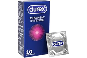 ‎DUREX Durex Intense Orgasmic Kondome, Gerippte und genoppte Kondome mit Stimulationsgel für eine intensivere Befriedigung der Frau, 1er Pack (1 x 10 Stück)