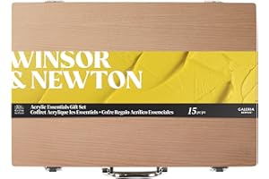Winsor & Newton 2190614 Galeria Pintura Acrílica, Estuche de Madera 8x60ml Cofre Acrílico Esenciales (incluye 2 Pinceles, 2 Barnices, Cuchillo, Paño)