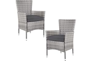 CASARIA® Set 2 Sillones de Jardín Poliratán Apilables con Cojines Lavables Carga hasta 160kg Sillas Terraza Exterior Resistentes Intemperie Gris