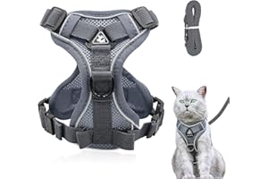 GRANTOP Verstellbares Katzengeschirr Ausbruchsicher, Katzengeschirr mit Leine Set, Softgeschirr für Katze Brustgeschirr für Katzen Kitten Hunde Welpen (Grau -S)