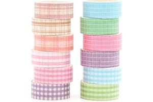 Songdao 12 rollos Rejilla Washi Tape Set, Tela escocesa Cinta Vintage Adhesivo Decorativo Obra de Arte Inspirada Masking Tapes para Artes, Bullet Journal, Scrapbooking, Bricolaje (Style Four)