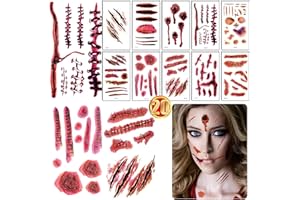 Pybingcw 20Sheets Halloween Scar Tattoos Stickers Waterproof Zombie Makeup Scar Accessories for Men and Women