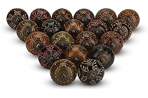 FURNISHFUL FINESSE Boutons de Meuble en Céramique pour Armoire, Commode, Tiroir, Peints à la Main, Bouton de Meuble Antique Boho, Multicolore, Paquet de 6