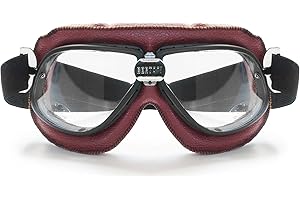 Bertoni Lunettes Moto Aviateur Vintage Style en Cuir - AF196 Lunettes Vintage pour Casques