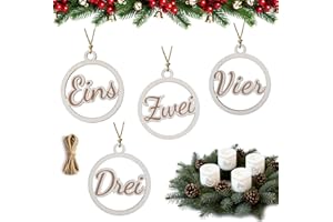 Joxessaien Adventskranz Zahlen 1-4 Holzanhänger Ø 5cm – Adventszahlen Set für Kerzen & Kerzenhalter, Advent Deko Weihnachten, Zahlenschilder Holz Rund, Weihnachtsanhänger Adventsgesteck
