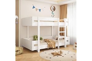 MYBOO Etagenbett Kinderbett Hochbett Jugendbett mit 2 Liegeflächen 90x200 und Leiter, Platzsparendes Stockbett Holzbett Bettrahmen mit Rausfallschutz und Lattenrost, stabile Massivholzkonstruktion, Weiß
