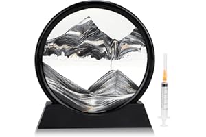 DBREAKS Obracanie obrazu z piasku 3D, dynamiczny obraz piaskowy, płynące malarstwo piaskowe, okrągła rama ze szkła, ruchoma sztuka piaskowa, krajobraz, dekoracja biurka dla dorosłych i dzieci, kolor