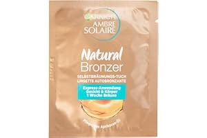 ‎GARNIER Garnier Bräunungstuch mit Selbstbräunerlotion, Einmal-Tuch für schnelles Auffrischen der Bräune, Selbstbräuner ideal für unterwegs, Garnier Ambre Solaire Natural Bronzer, 1 Stück