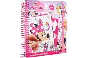DISNEY STORE Disney Junior Minnie Mouse - Libro Creativo con Stencil - Attività Color & Create - Con Adesivi e Disegni da Colorare - Set Creativo per Bambini dai 3 Anni (MM24356)