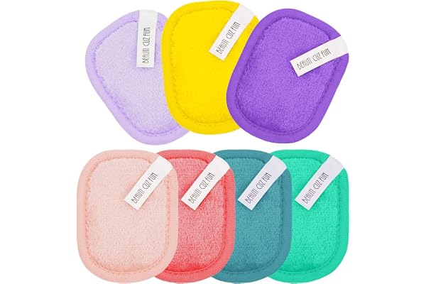 7 Pcs Coton Demaquillant Lavable, Disque Démaquillant Réutilisable en Microfibres, Lingette Demaquillante Lavable Double Face Disponible pour le Nettoyage des Yeux et du Visage