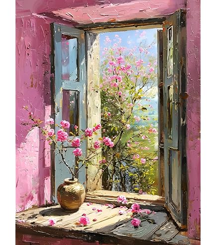 KEYIFA Kit Pittura Con I Numeri Per Adulti – Paesaggio Con Villaggio, Tela 30x40 Cm, Set Completo Con Pennelli E Colori Acrilici