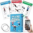 Fiti Dare Pilates Bar Kit Workout Cards – 56 Exercise Cards with Videos, Illustrations, Breathing Tips, and Instructions for Women & Men – Includes 2 Rings and Customizable Home Workout Planner Charts