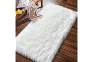 AUFELL Artificial Alfombra Piel de Imitación Felpa Mullidas Alfombra de Antideslizante para el Dormitorio de la Sala Alfombras de Sofá Blanco 60x90 cm