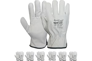 RuviGrab - Pack 6 pares - Guante de Trabajo Piel, Guantes jardin, Guantes Cuero, Guantes para Obra, Guante trabajo hombre y mujer