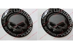 Adesivi Compulsivi - Adhesivos resinados con el emblema/logotipo de Harley Davidson - Logotipo clásico con calavera - Juego de pegatinas resinadas con efecto 3DPara tanque o casco.