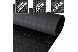 TRIDENT DISTRIBUTIONS Trident Checker Rubber Flooring 5mm Thick Non Slip Mats for Camper Van, Anti Slip Matting Roll for Shed, Gym, Garage & Workshop. Black Non Slip Matting Roll, Length: 1M