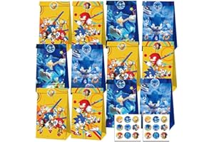 ZHLEARDA Pochette Cadeau, 12 Pièces Sac Papier, 18 Pièces Autocollants, Sac Cadeau Kraft, Sac Kraft, Sac Cadeau Anniversaire Enfant, Sachet Bonbon pour Garçons, Enfants, Baby Shower