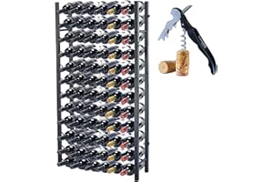 Lendo Online Portabottiglie di Vino - Scaffale Vino - 12 Ripiani, 72 Bottiglie - 65x20x120cm - Con Cavatappi Nero Verniciato a polvere Metallo Acciaio Portabottiglie Stile Industriale