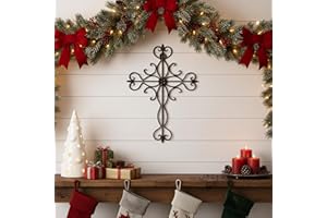 RELY+ Wall Cross Large Decorative Hanging Black 14 x 10 Inches - Fleur de lis Metal Wall Cross - Religious Wall Art for Wall Decor - Home Decor- Living Room Decor - Bedroom Decor - Gift