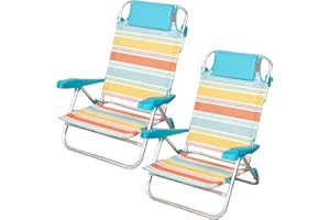 AKTIVE Pack 2 sillas de Playa Plegables, 50x48x80 cm, Reclinables en 7 Posiciones, Aluminio y textileno a Rayas Multicolor, con cojín y Asas de Mano, Modelo Santorini (62419)