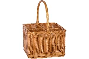 WICKERFIELD Natural Wicker Wine Holder for Picnic with 4 Grids Display Basket Gift