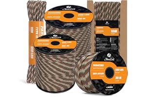 Abma Cord Paracord 550 4mm Nylon Corda (10m-15m-30m-50m) Tipo III Corda da Paracadute a 7 Fili Cavo di Sopravvivenza, Cavo Militare - Max. 250 kg - Foresta Camo, 30m