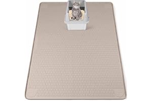 Bartuke Tapis de litière pour chat, XXL Extra Large 50''x 35'' Tapis en silicone Tapis de litière pour contrôle de l'éparpillement, doux pour les pattes du chat, facile à nettoyer (Kaki)