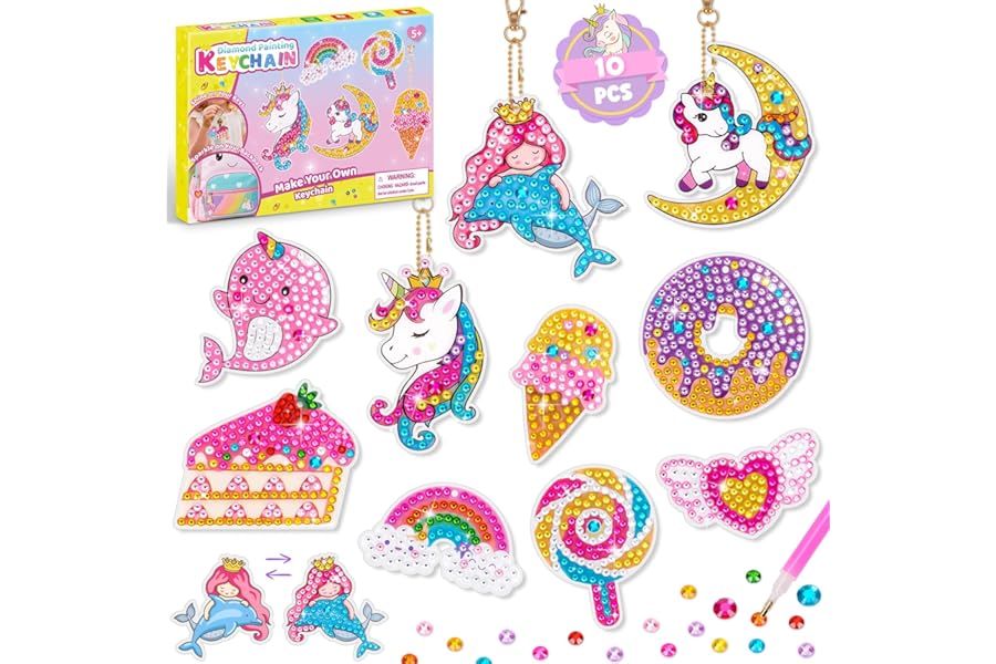 Gifts for 5 6 7 8 9 10 Year Old Girls: Diamond Painting Art Keychain Kits, Unicorn Gifts Craft Kits for Kids Girls Toys age 5 6 7 8, Gem Arts and Crafts for Kids age 5-12, 5 6 7 8 Year Old Girl Gifts