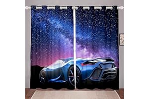 Homemissing Galaxy Car Curtains Blue Race Car Window Curtains for Bedroom Living Teens Universe Starry Sky Sports Car Extreme Sports Window Treatments,W46*L72
