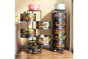 PEALOV Cesta De Frutas Rodante De 5 Niveles Con Ruedas,Estante De Cocina Carro Rodante Cesta Hueca Mantenga Las Frutas Y Verduras Frescas, Carro De Almacenamiento De Cocina Con 4 Ruedas