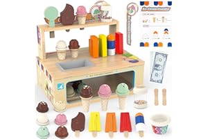 WOODMAM Comptoir à glace en bois pour enfants Montessori - Accessoires de cuisine pour enfants - Magasins et accessoires - Cadeaux de jeu de rôle pour filles à partir de 3 ans